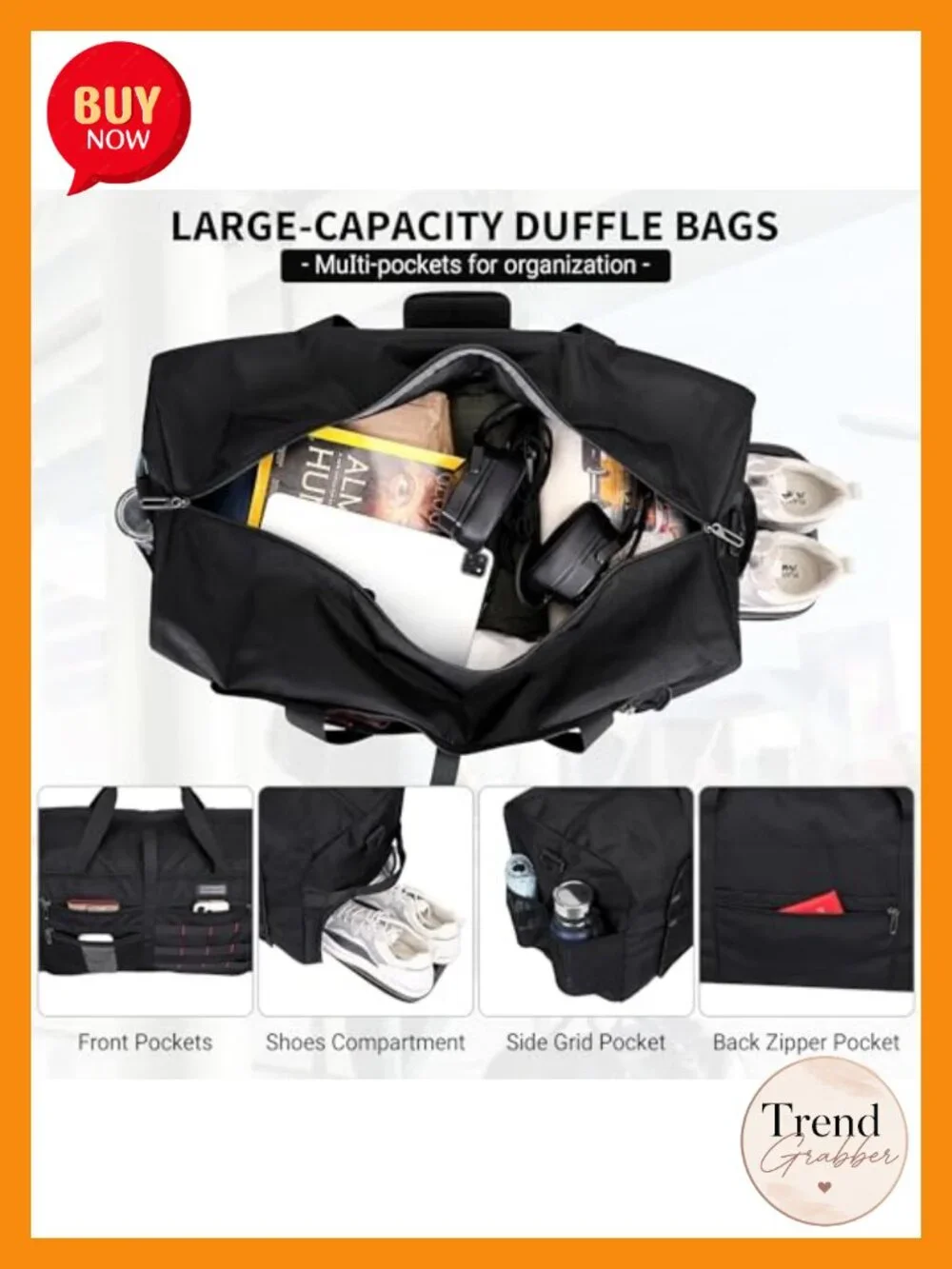 65L Foldable Duffle Bag Travel with Shoe Compartment Nylon